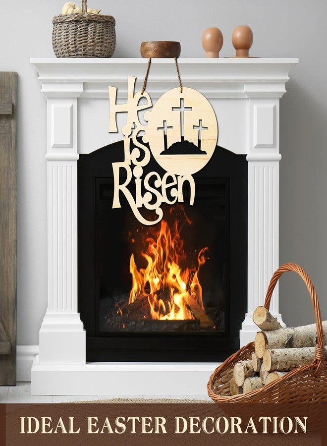 Yookeer لافتة يوكير الخشبية الدينية لعيد الفصح "قام المسيح"، مزينة بفيونكة من الخيش، مناسبة لتزيين جدران المنزل ونوافذه وأبوابه الأمامية، للاستخدام الداخلي والخارجي، كديكورات ربيعية ريفية، مقاس 12 بوصة. - Image 4